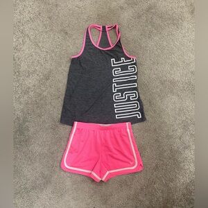 Girls Justice Logo GreyHot Pink Tank Outfit size 14/16